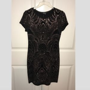 Black w/ Rose-Gold Glitter Body Con Dress